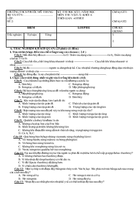 Kỳ thi học kỳ 2  -Năm học môn thi  Vật lý- khối 6 thời gian  45 phút